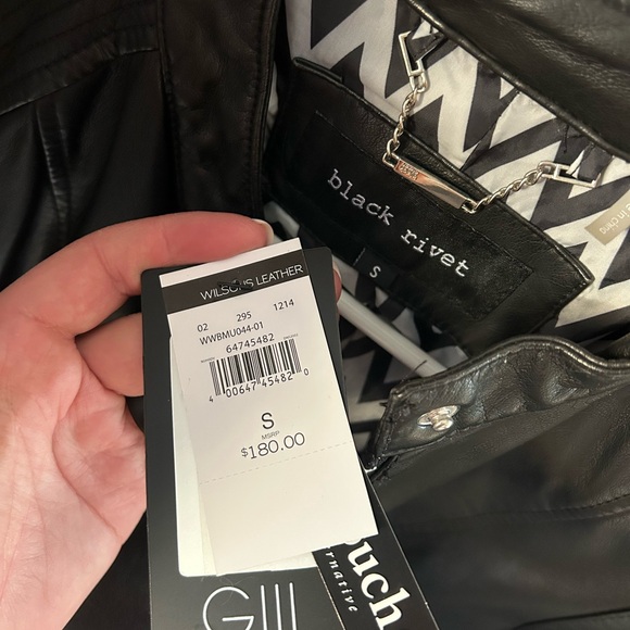 Black Rivet Black Leather Motorcycle Jacket with Quilted Shoulders - Picture 4 of 8